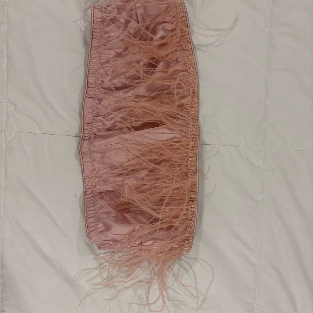 Pink Feathered Satin Tube Top